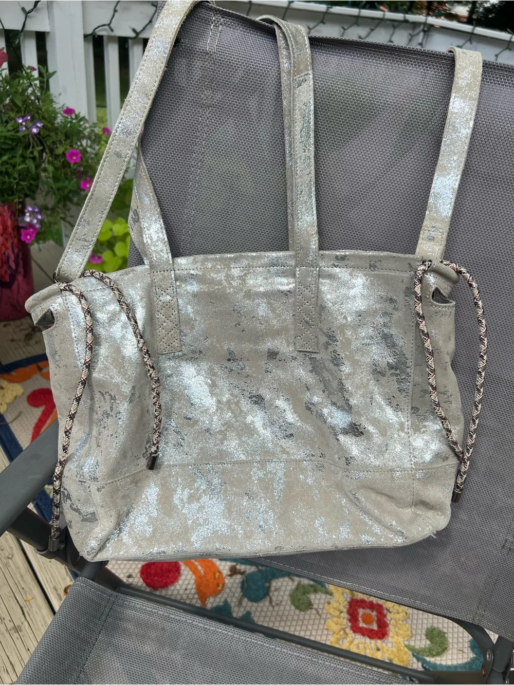 latico Metallic Gray Satchel with Front Zip Pockets